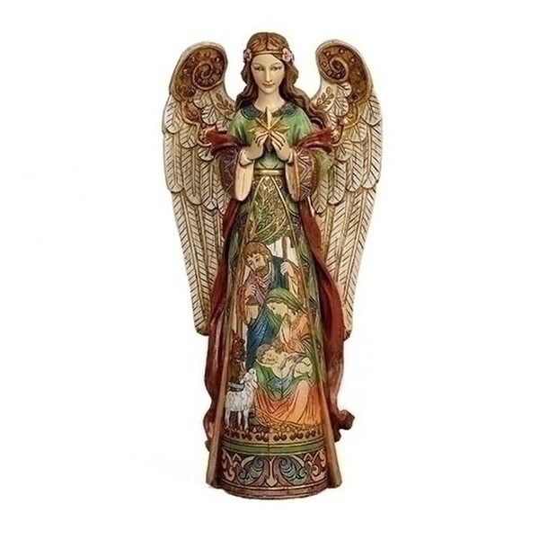 Angel Statue holding star in hand with Nativity Scene Christmas